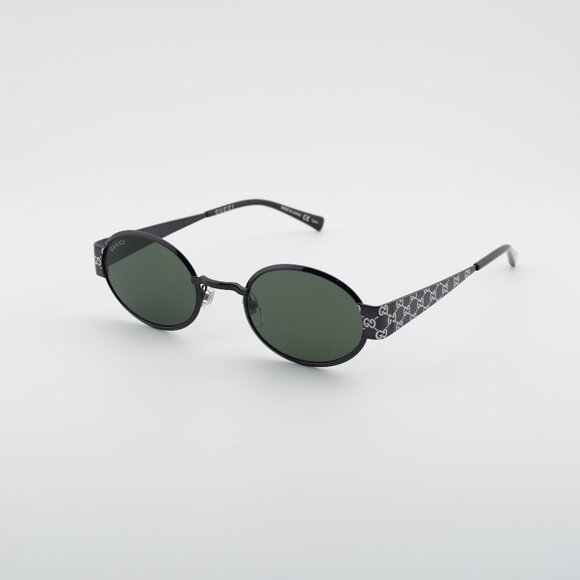 Gucci GG1854S 001 Sunglasses Ruthenium with GG Pattern Oval Frame, Grey Lenses - Picture 1 of 10